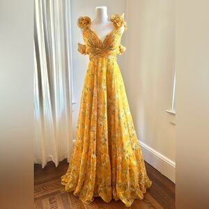 Mac Duggal Yellow Floral Dress